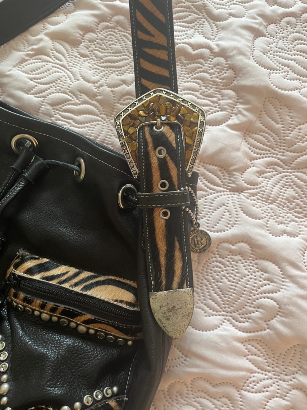 Rainstar Ranch Leatherrock USA Zebra Drawstring Purse - Picture 5 of 13